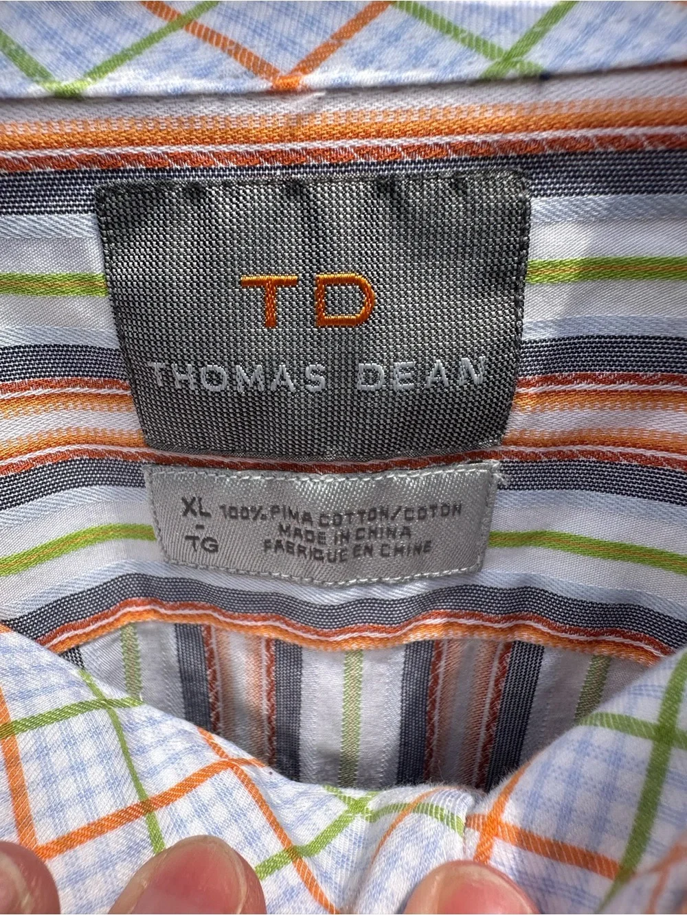 Thomas Dean Men’s XL Vertical Stripes Button Down Orange/Green Casual Shirt